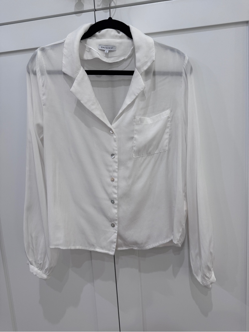 Crescent White Button-Down Silk-Like Blouse